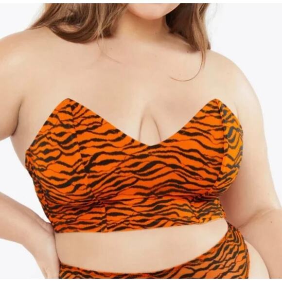 All Over Me Lace Bandeau Bralette in Tiger Stripes Orange- 2X, 3X - Picture 1 of 6